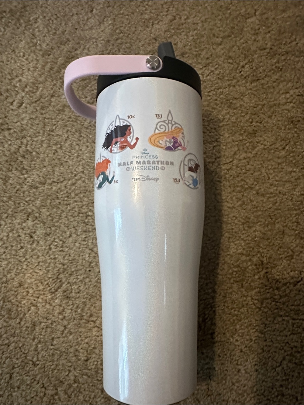 Corkcicle PrincessDisney White Travel Tumbler with Pink Handle and Black Lid
